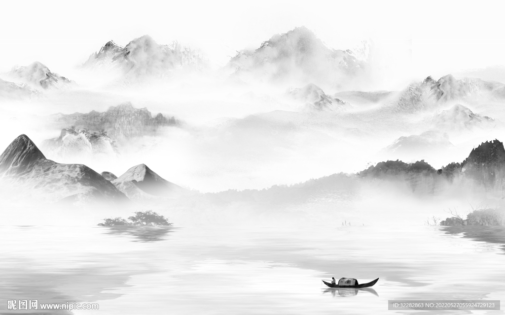 中式最新灰色山水 TIF分层