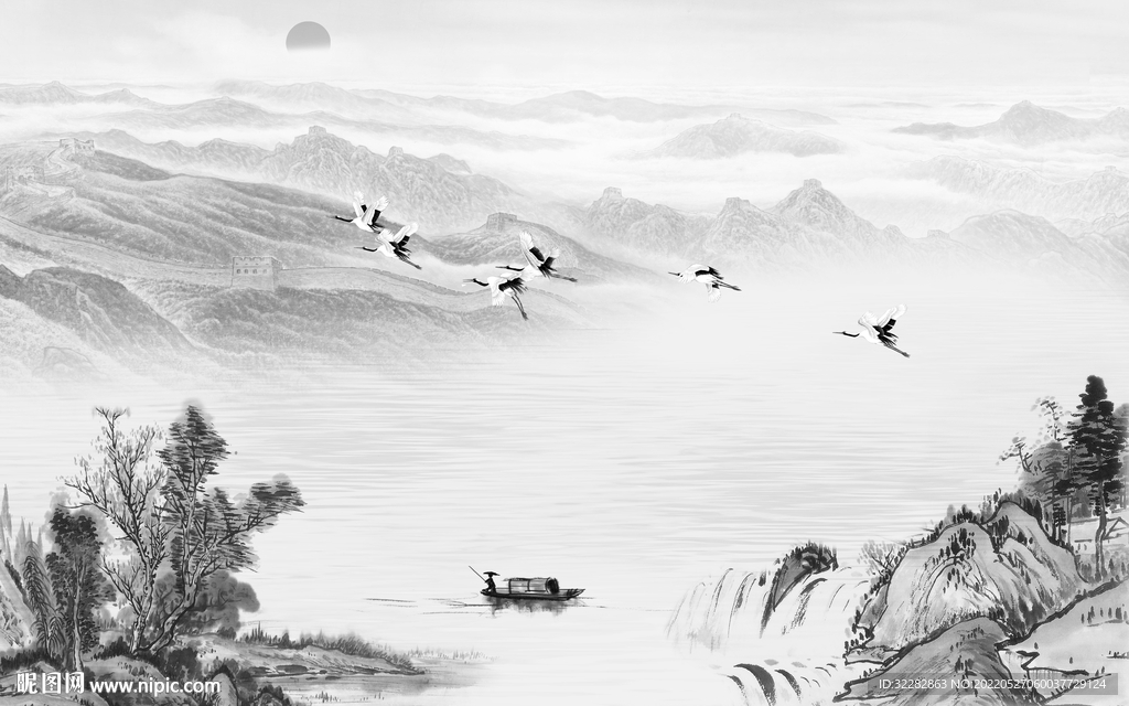 简约最新灰色山水 TIF分层