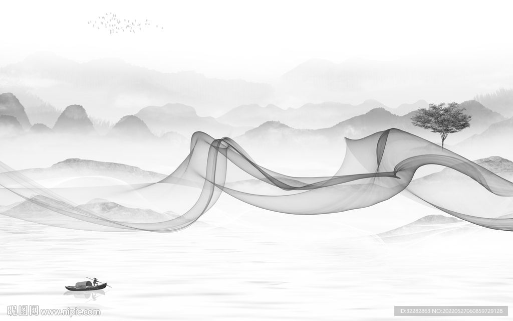 意境最新灰色山水 TIF分层