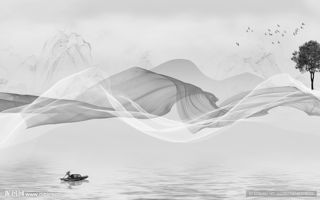 客厅 最新灰色山水 TIF分层