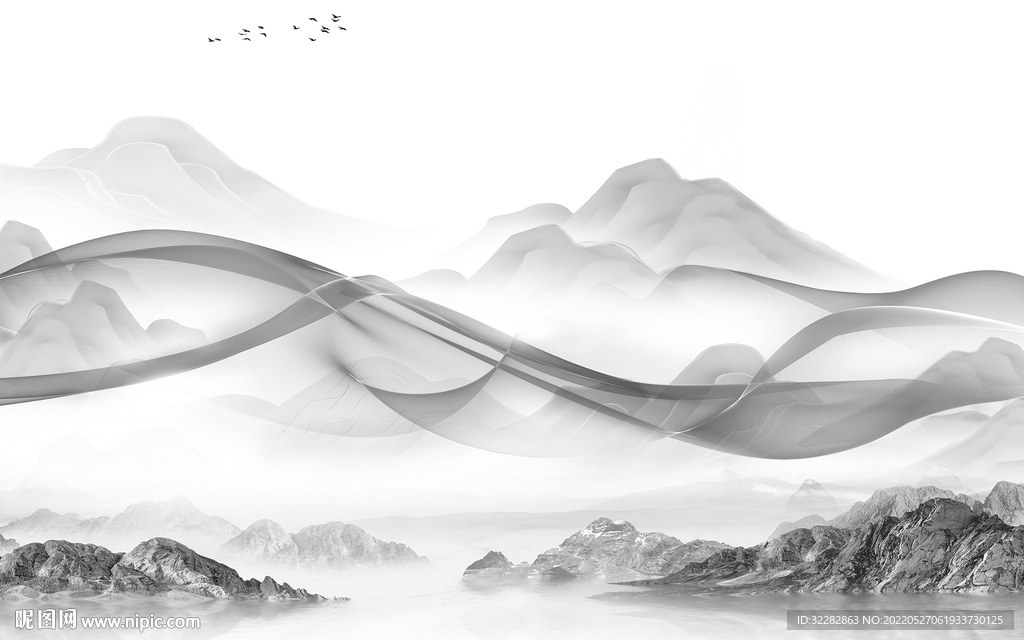 中式灰色新款山水 TIF分层