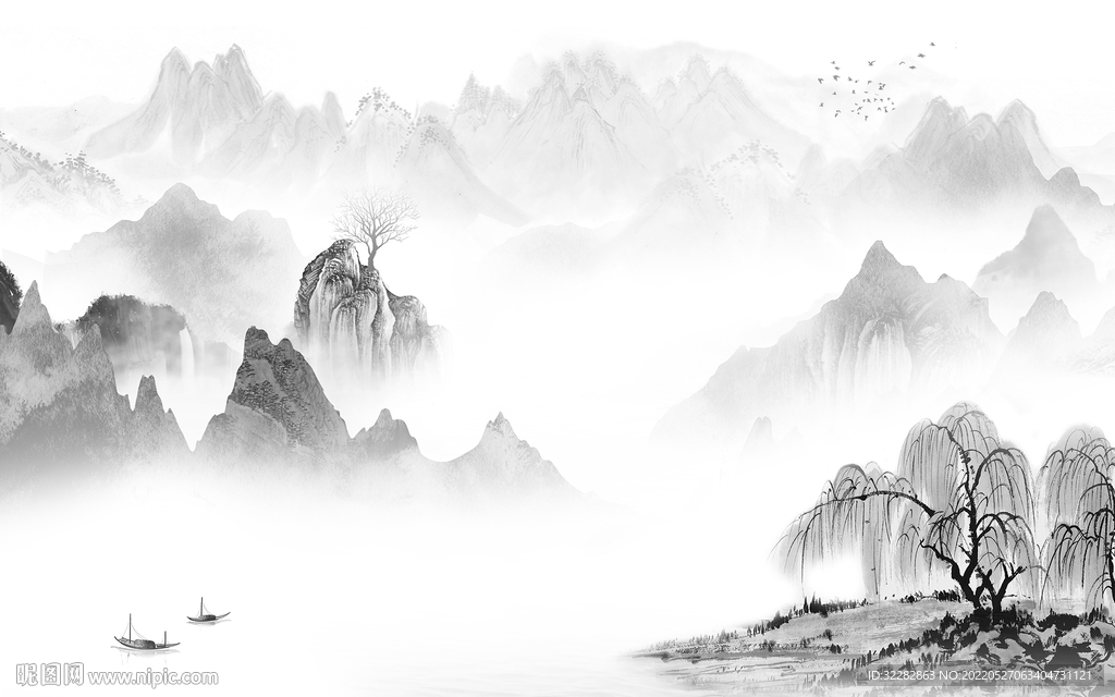 高清 灰色新款山水 TIF分层