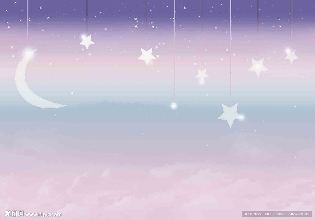 唯美北欧手绘卡通儿童星空壁画