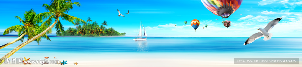 巨幅蓝天白云沙滩大海