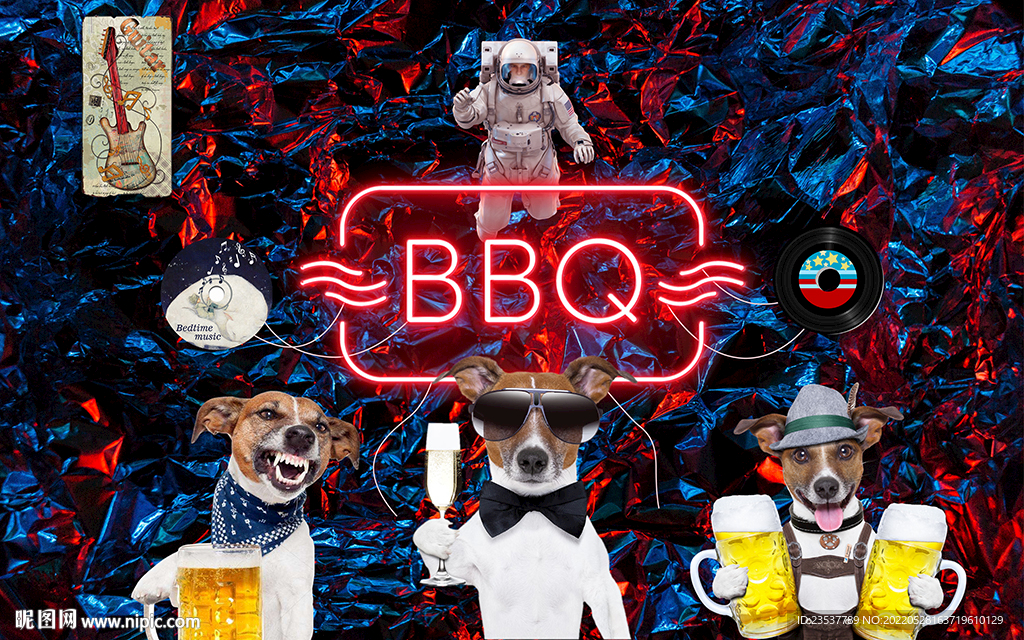 霓虹灯酒吧烧烤背景墙