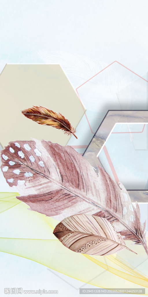 欧式羽毛无框画 TIF分层图