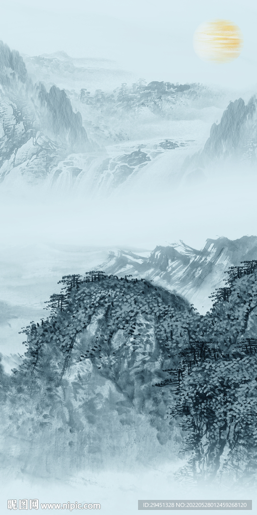 蓝色中式最新山水 Tif分层