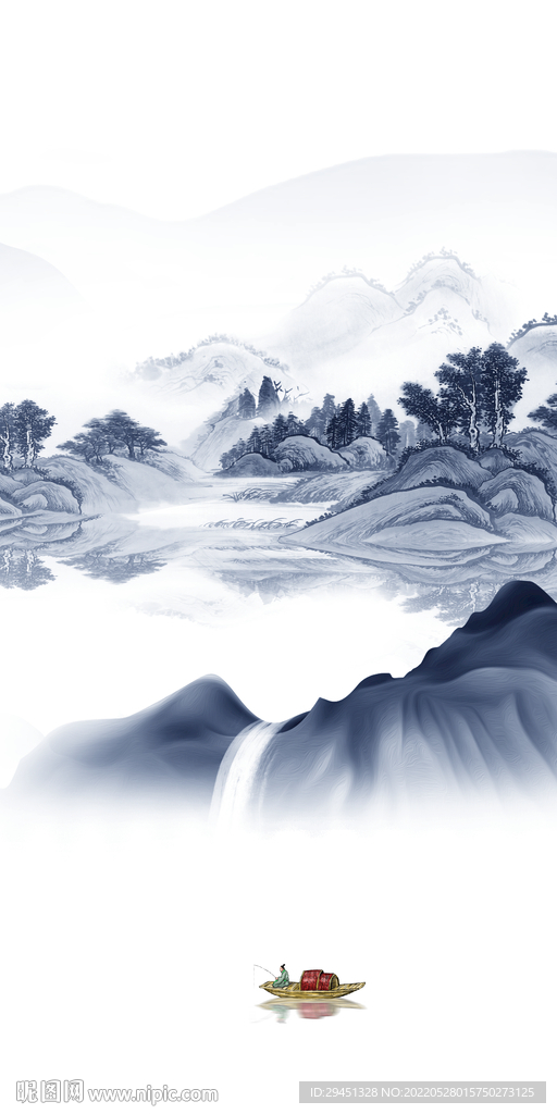 蓝色新中式画山水 TiF分层