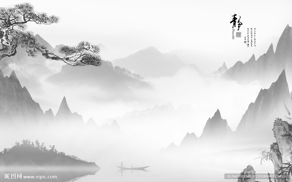 中国风高档灰色山水 Tif分层