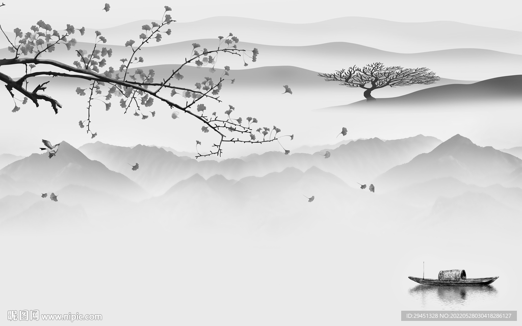 中式高档灰色山水 Tif分层