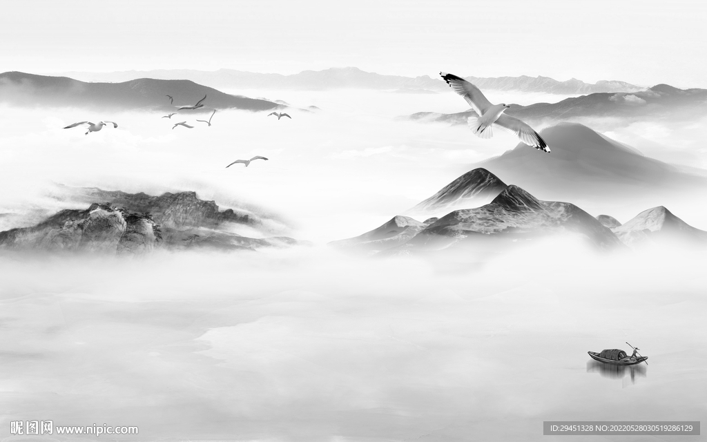 水墨高档灰色山水 Tif分层