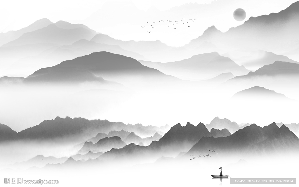 新品高档灰色山水 Tif分层