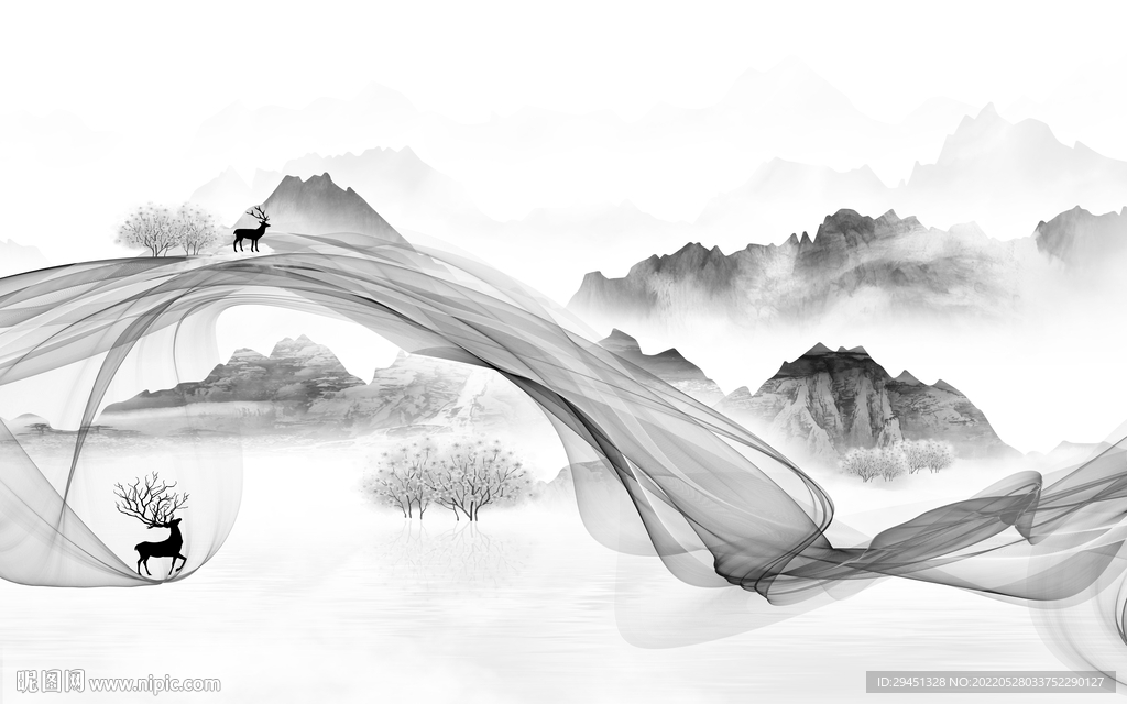 中国风中式意境山水 TiF分层