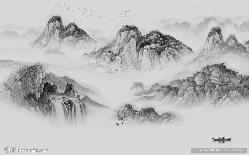 意境 高档灰色山水 Tif分层