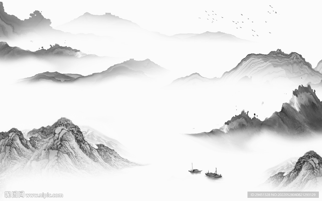 现代高档灰色山水 Tif分层