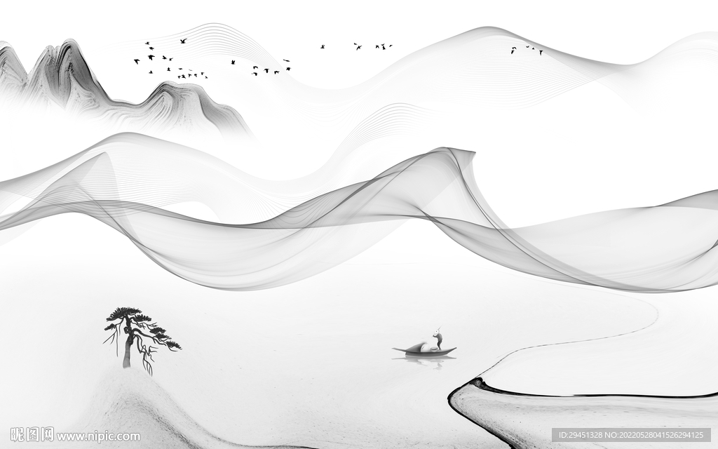 新上架现代灰色山水 TIf分层