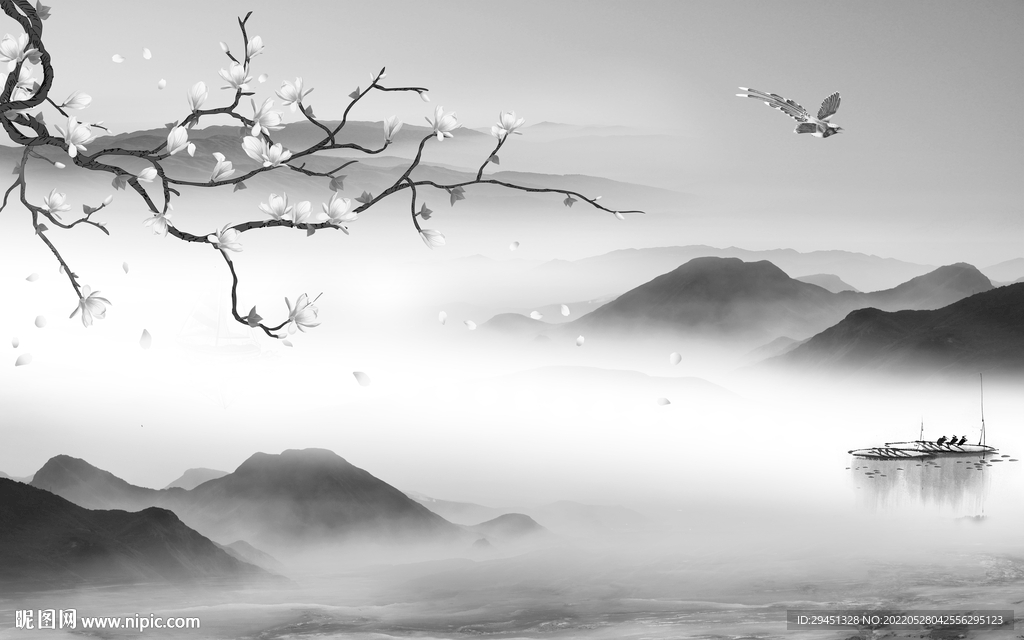 中国风现代灰色山水 TIf分层