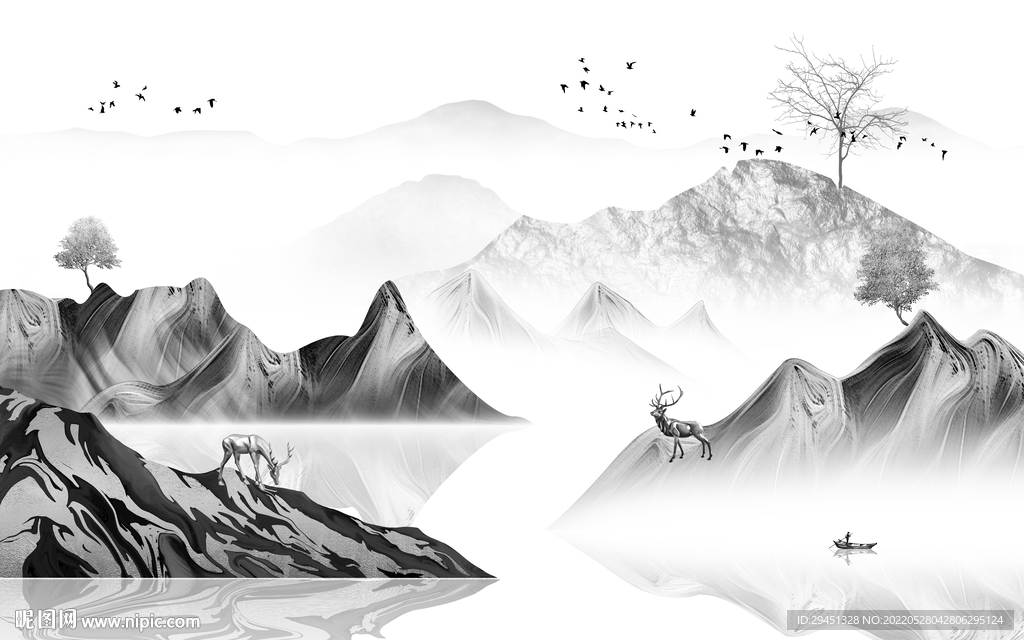 高雅高档灰色山水 Tif分层