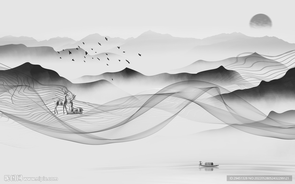 别墅意境简约山水 TIf分层