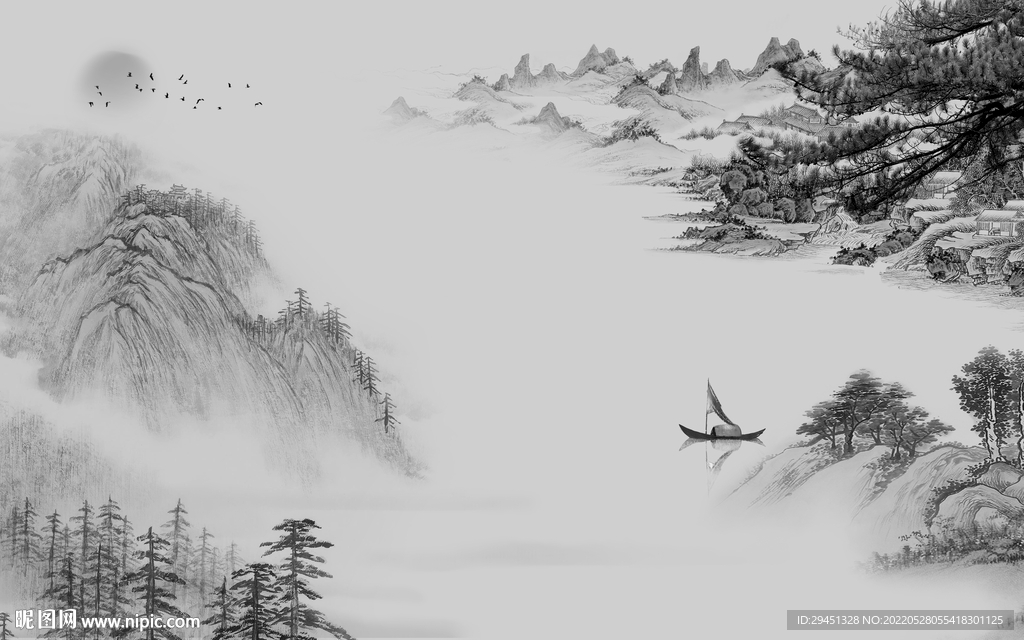 高档 现代灰色山水 TIf分层