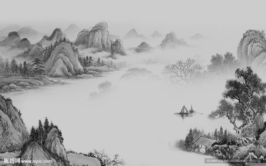 灰色人气风景山水 TIf分层