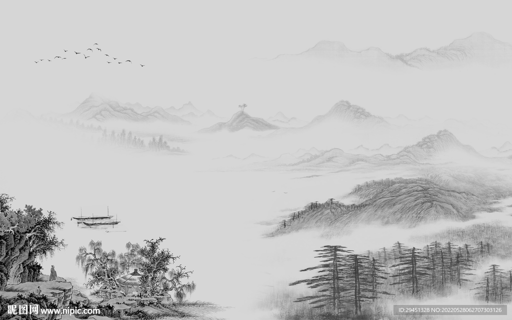 中式人气风景山水 TIf分层