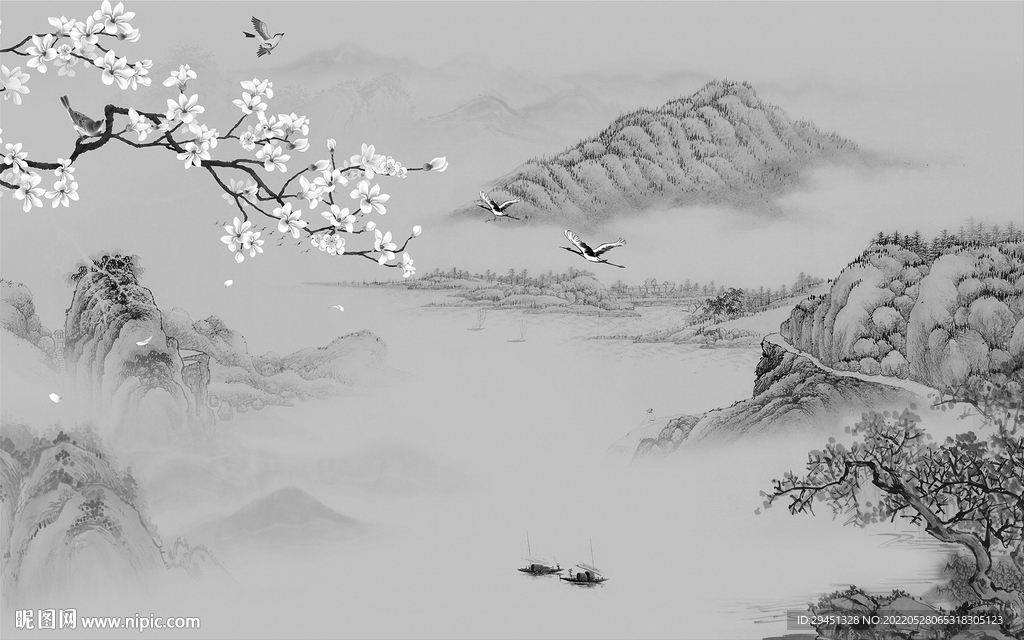 电视高清灰色山水 TIf分层