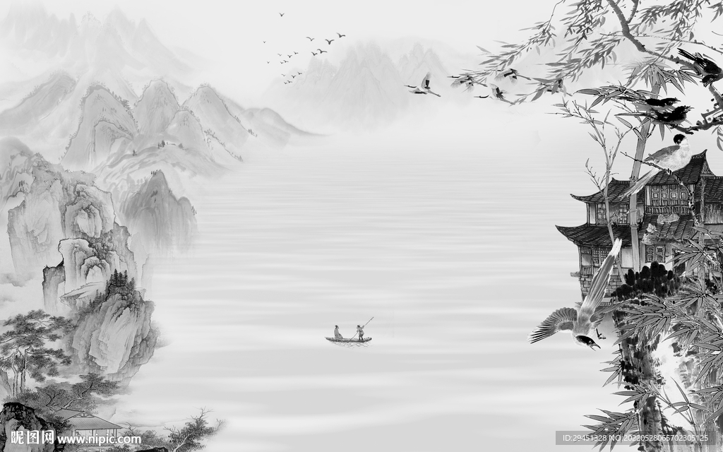 别墅高清灰色山水 TIf分层