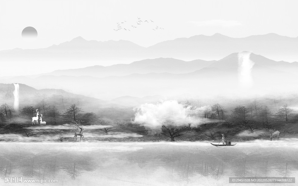 爆款灰色背景山水 TIf分层