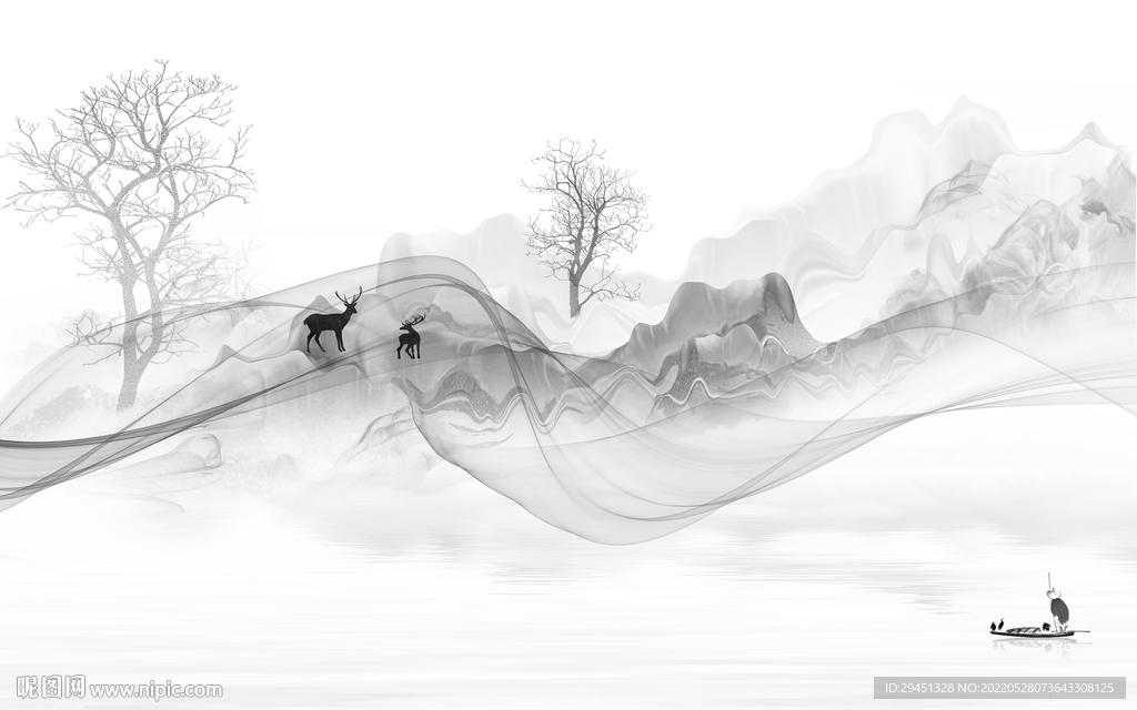 电视灰色背景山水 TIf分层