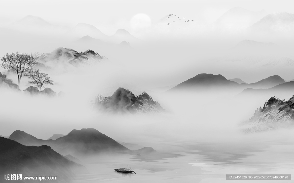 别墅灰色背景山水 TIf分层