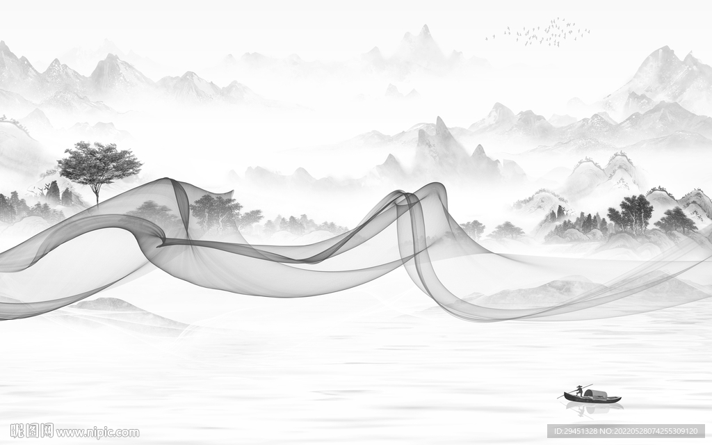 新中式意境简约山水 TIf分层