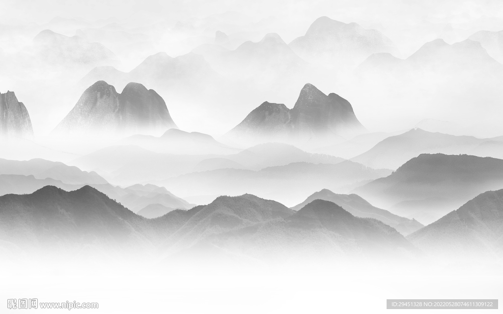 人气高清灰色山水 TIf分层