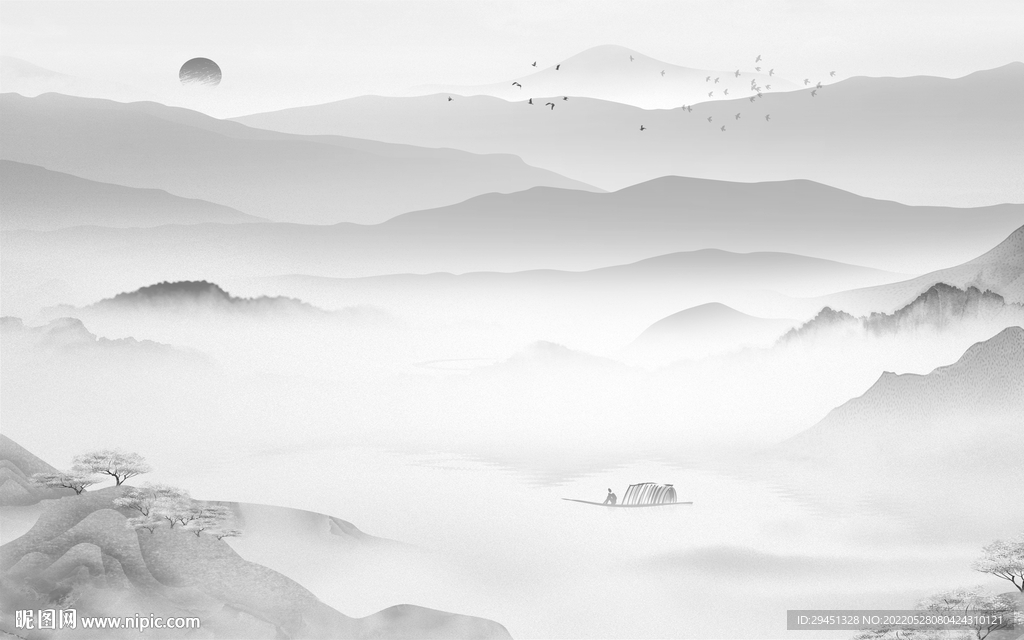 高雅高清灰色山水 TIf分层