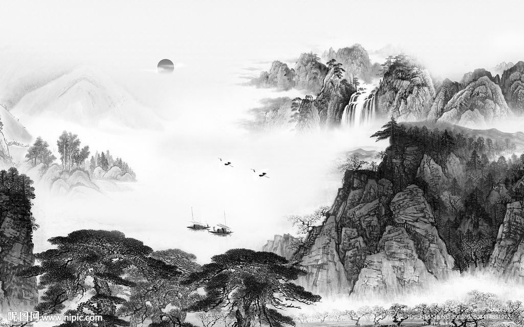 无框画中式意境山水 TiF分层