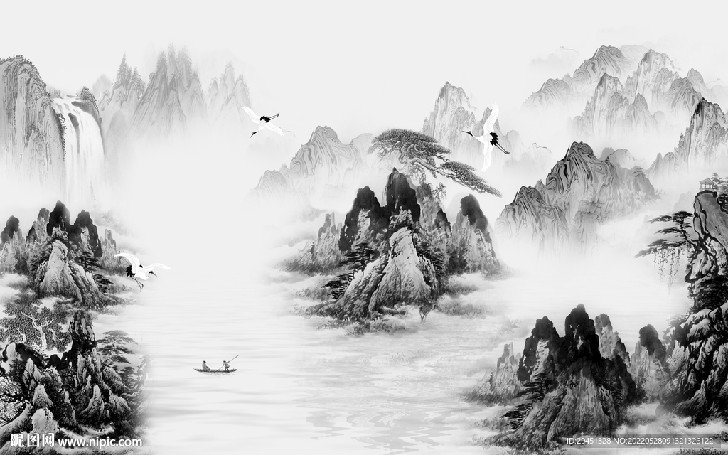 高雅灰色背景山水 TIf分层