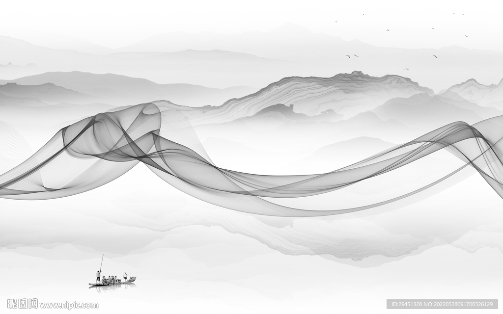 线条灰色背景山水 TIf分层