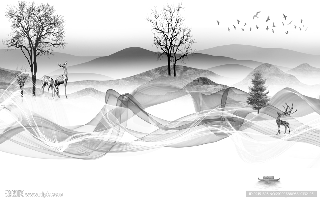 高档 灰色背景山水 TIf分层