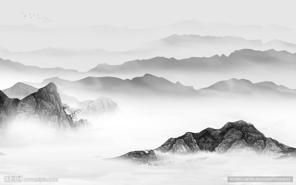 别墅 山水新中式画 TiF分层