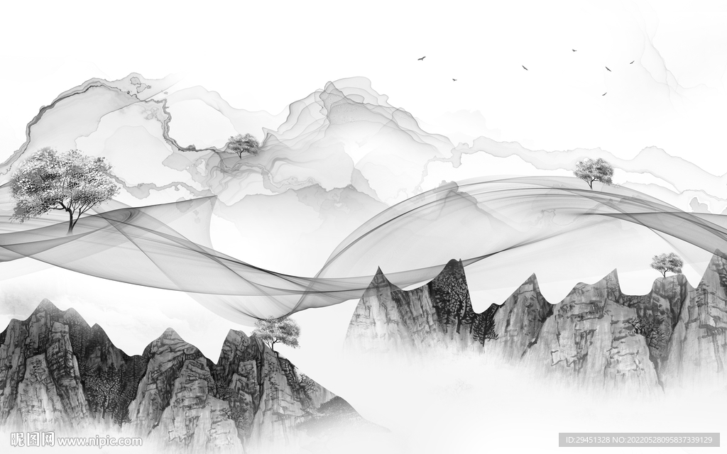 爆款山水新中式画 TiF分层