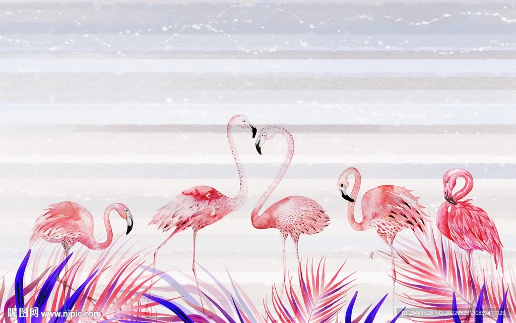 火烈鸟背景欧式框画 TIF分层