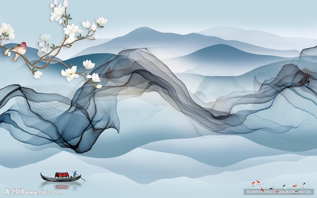 新中式新高档山水画 Tif分层