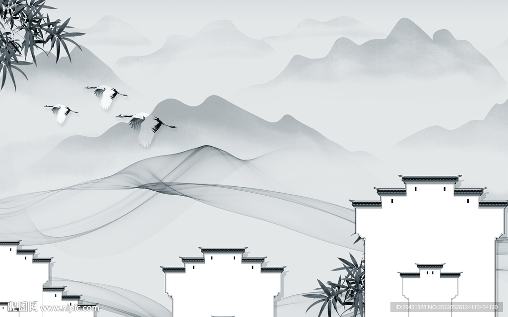 徽派新高档山水画 Tif分层