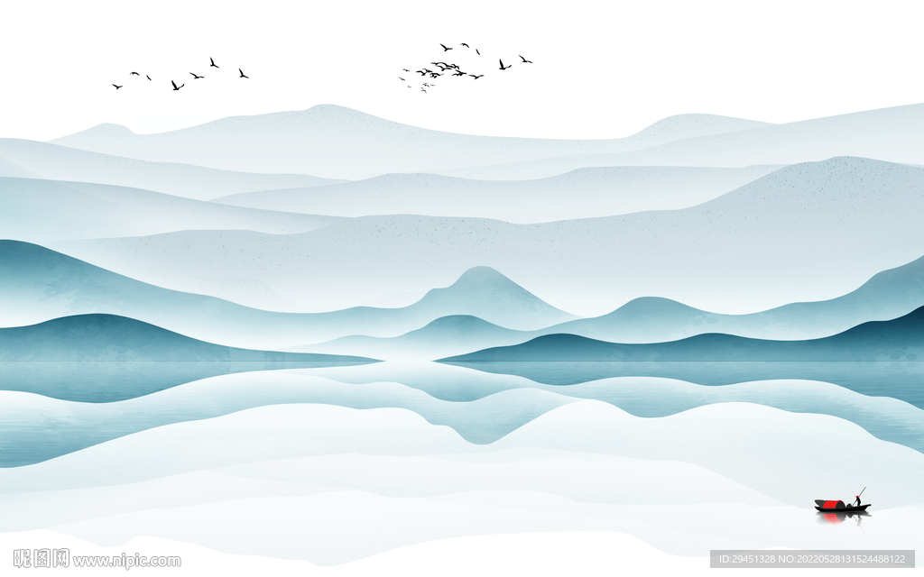 蓝色最新款山水画 Tif分层