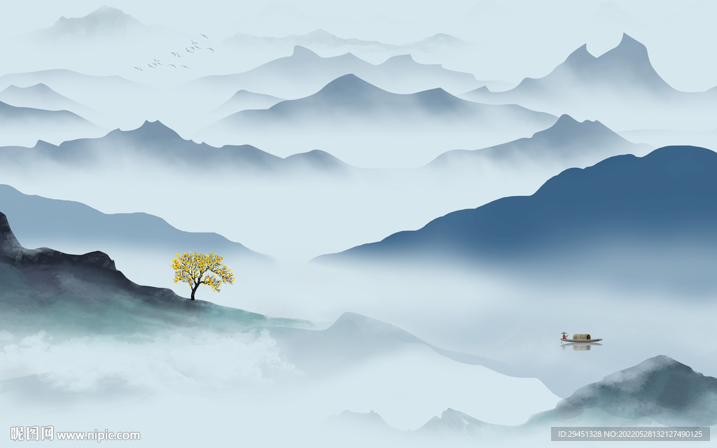 高雅 中式现代墙画 TiF分层