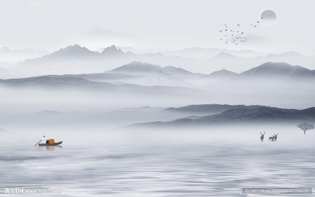 水墨中式墙画 TiF分层