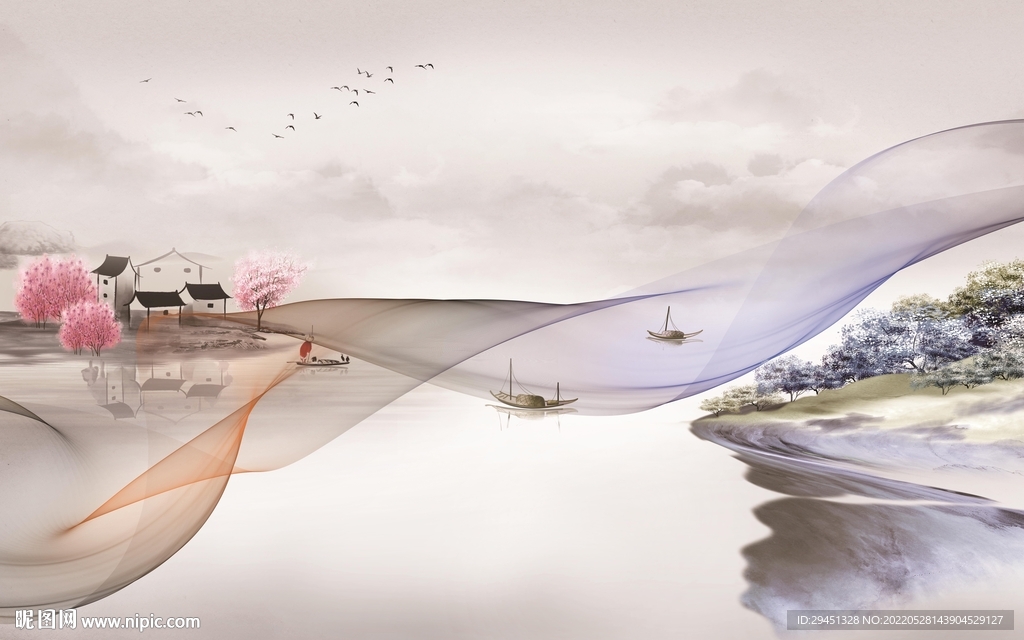 爆款新品山水墙画 TiF分层