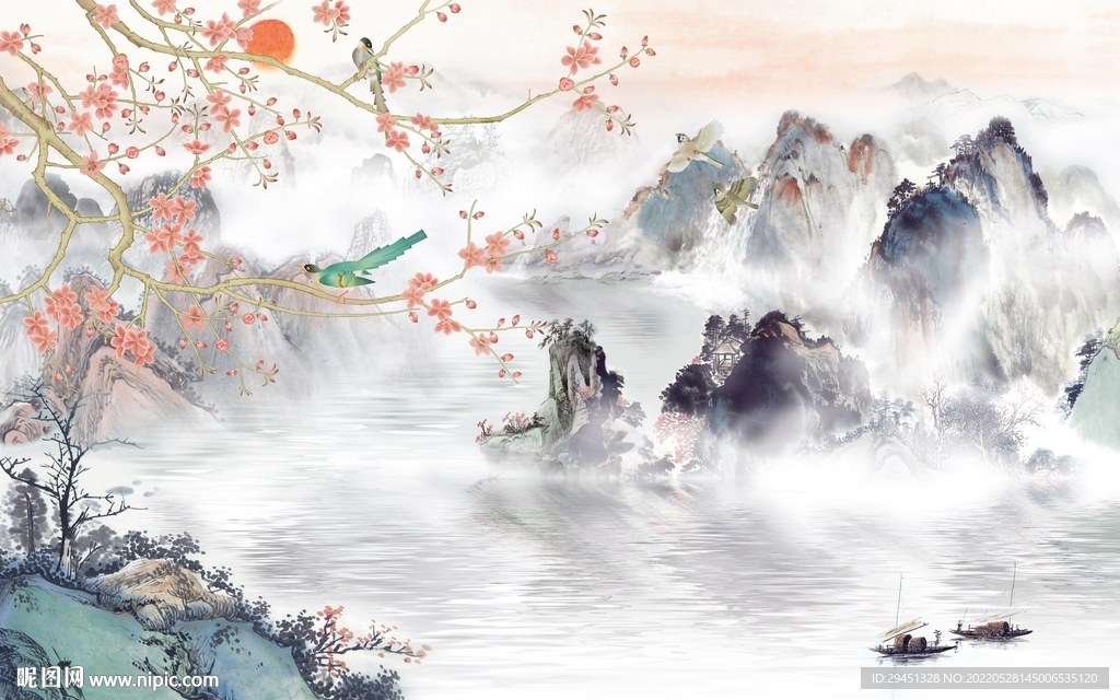 中式新品山水墙画 TiF分层