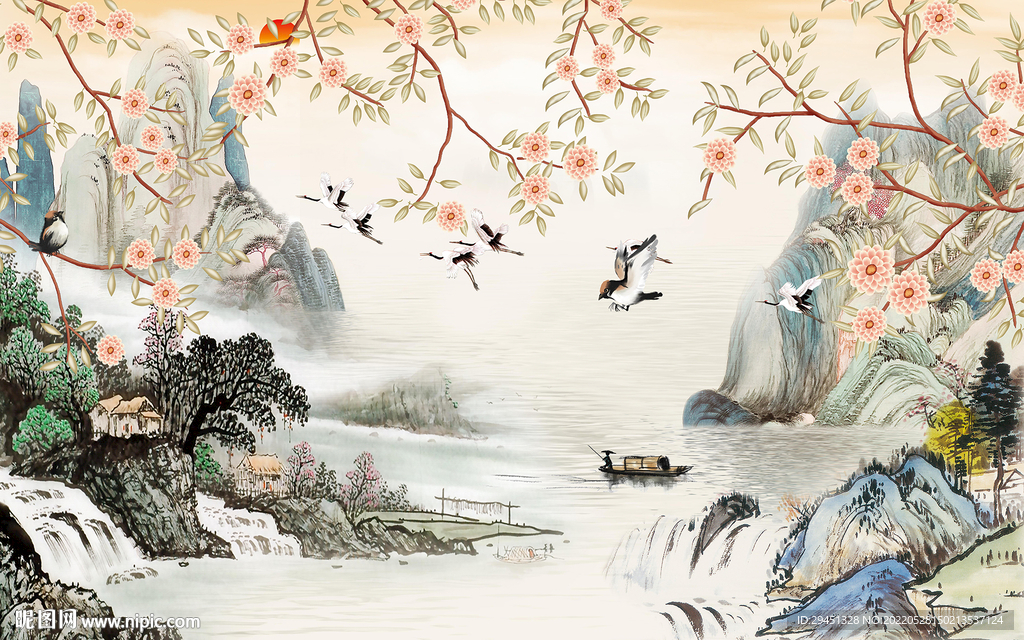 现代新品山水墙画 TiF分层