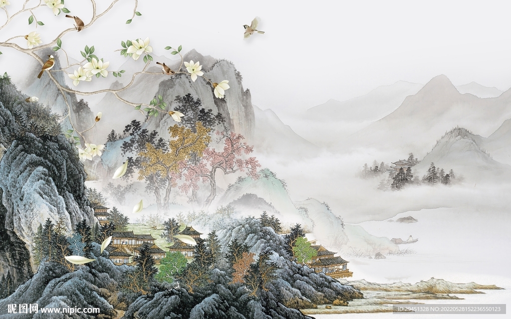 高档 新品山水墙画 TiF分层